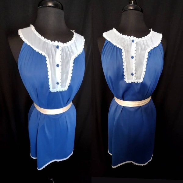 1960's Vanity Fair Royal Blue Nylon & Sheer Baby Blue Chiffon Trapeze Babydoll Nightie / Mod / Pool Cover-up 60s