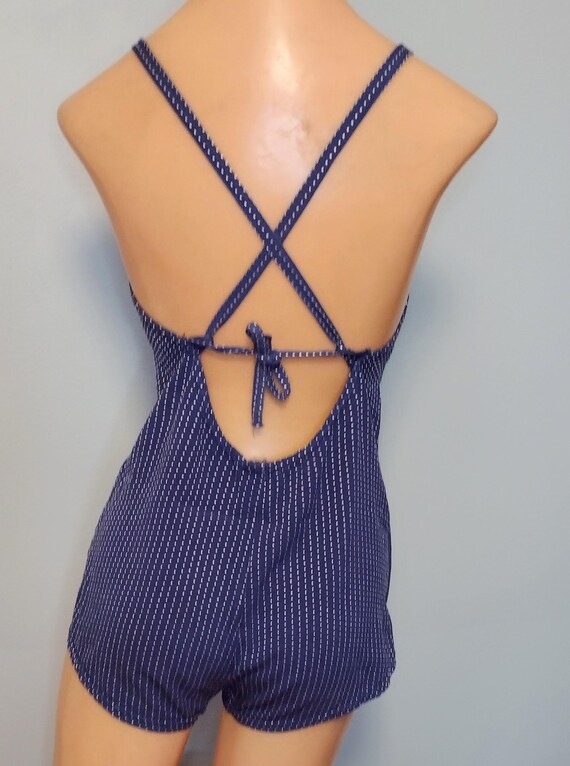 1930's 40s Navy Blue Polkadot One Piece Swimsuit … - image 6
