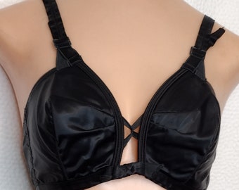 1950's 40s Black Satin Overwire Pointy Plunge Bra / Pinup Pin Up / 1940's 50s