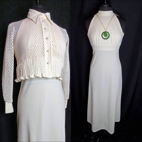 1970's Paradise White Leisure Suit /Maxi Column Dress… - Gem