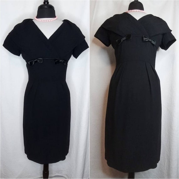 1950's Giana Wiggle Dress / LBD Black Crepe / Ray… - image 7