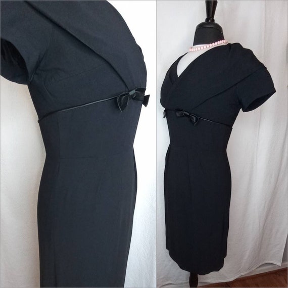 1950's Giana Wiggle Dress / LBD Black Crepe / Ray… - image 9