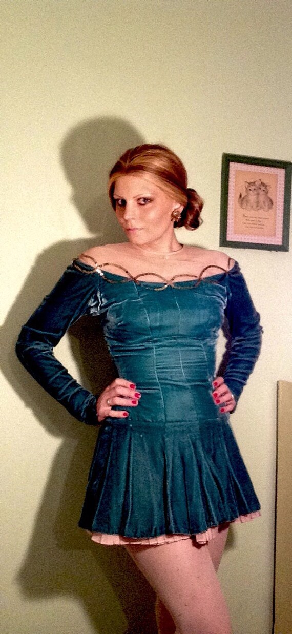 1940s 40s Vintage Costume / Blue Teal Velvet / fig