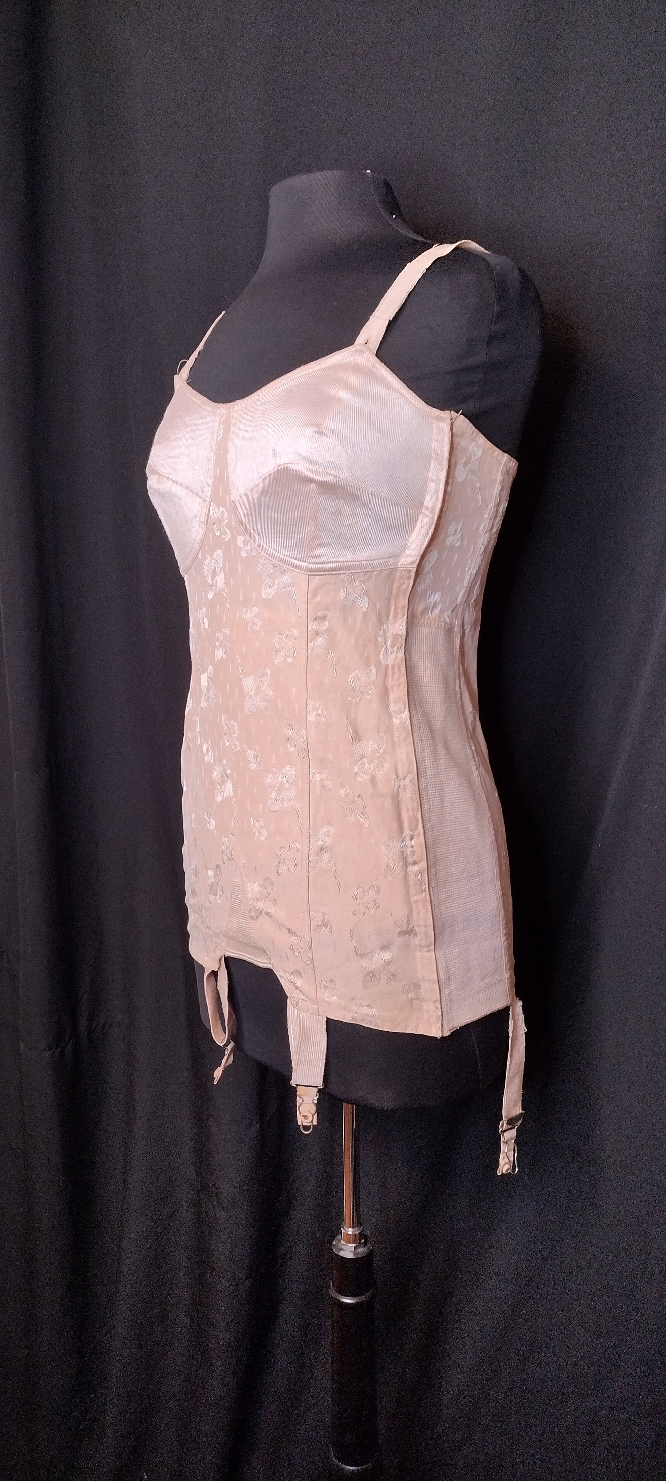 1920's 30s Full Girdle with Boning & Garters / Size 36 Large / Flapper / Heavy Duty / Volup