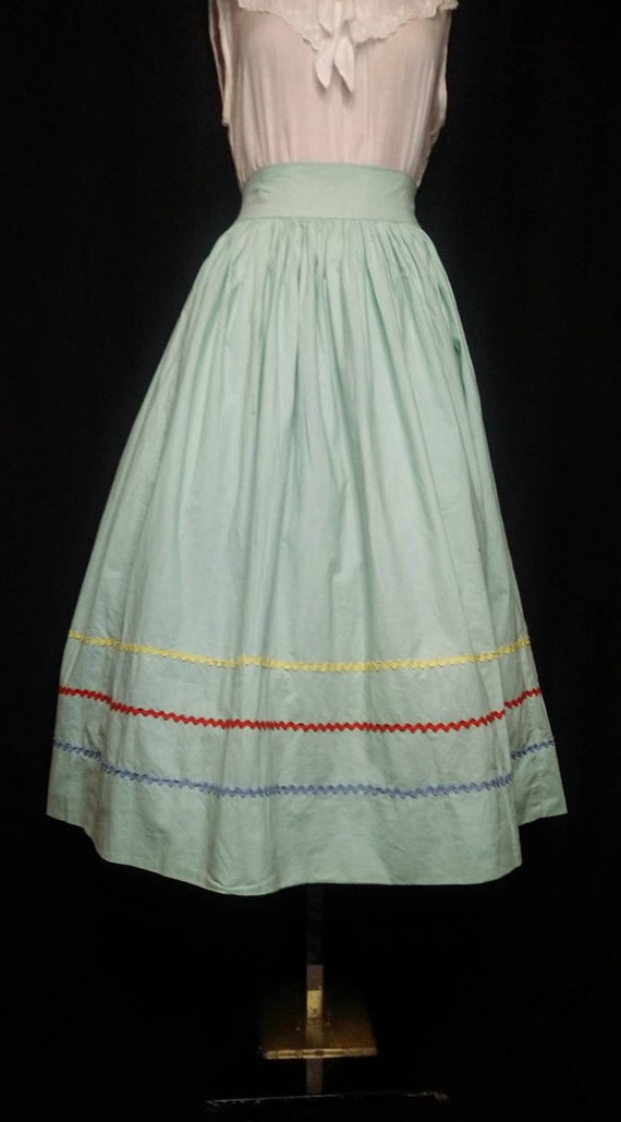 1940's 40s Seafoam Circle Skirt / Folk / Ric Rac … - image 5