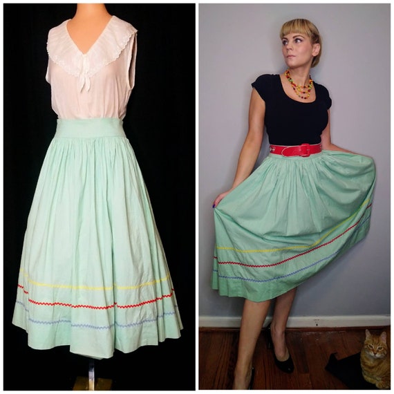 1940's 40s Seafoam Circle Skirt / Folk / Ric Rac … - image 1