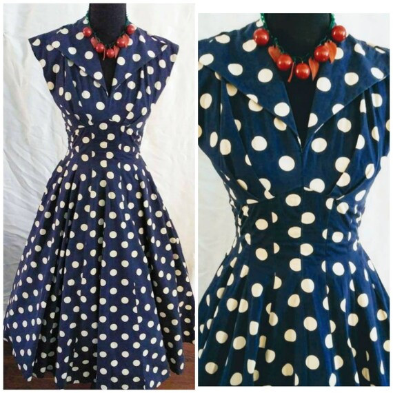 SABINA SAILOR DRESS / 1950's 50s Navy Blue & White