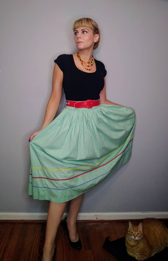 1940's 40s Seafoam Circle Skirt / Folk / Ric Rac … - image 9