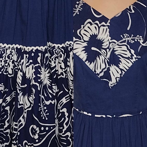 1940's / 1950's Navy & White Fit and Flare Tropic… - image 2