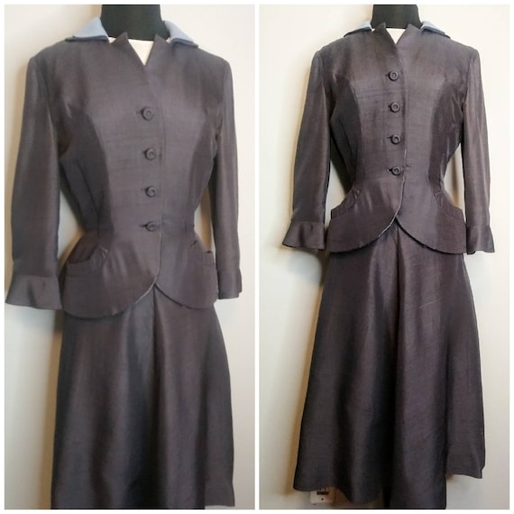 RARE! Early 1950's 50s Summer Silk 2 Piece Suit b