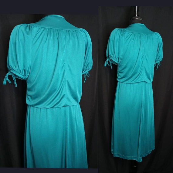 1970's Teal Secretary Dress / Jewel Tone Aqua Sil… - image 3