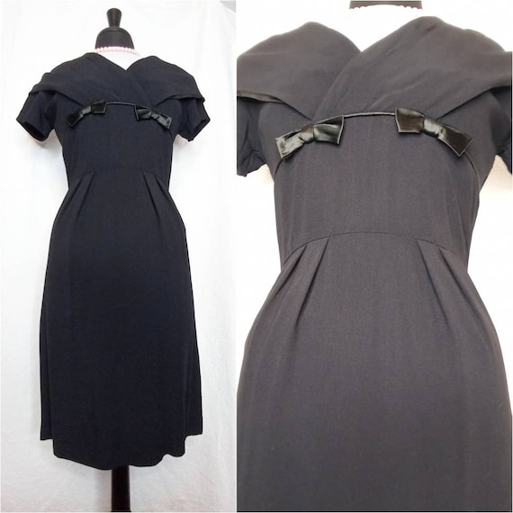 1950's Giana Wiggle Dress / LBD Black Crepe / Ray… - image 10
