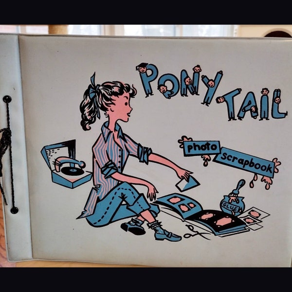 1950's Pony Tail Scrapbook SET OF 2 / Pink & Blue / Paste Book / Photo Album Collectables / Kids Teen 50s