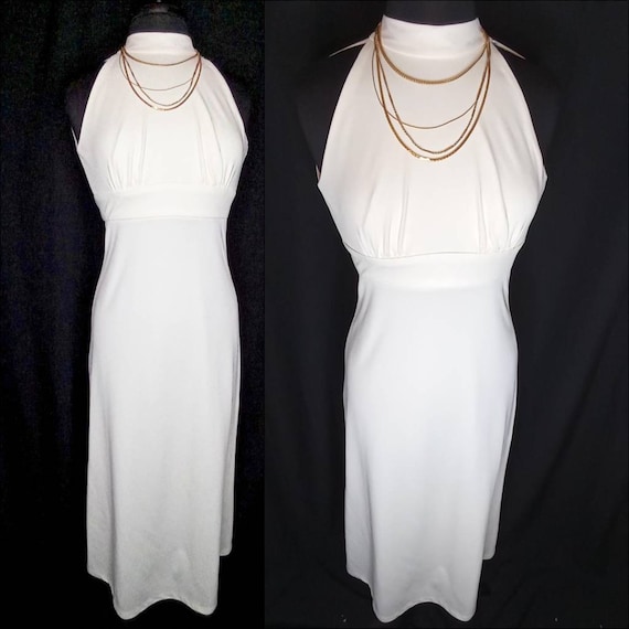 1970's Paradise White Leisure Suit /Maxi Column Dress… - Gem