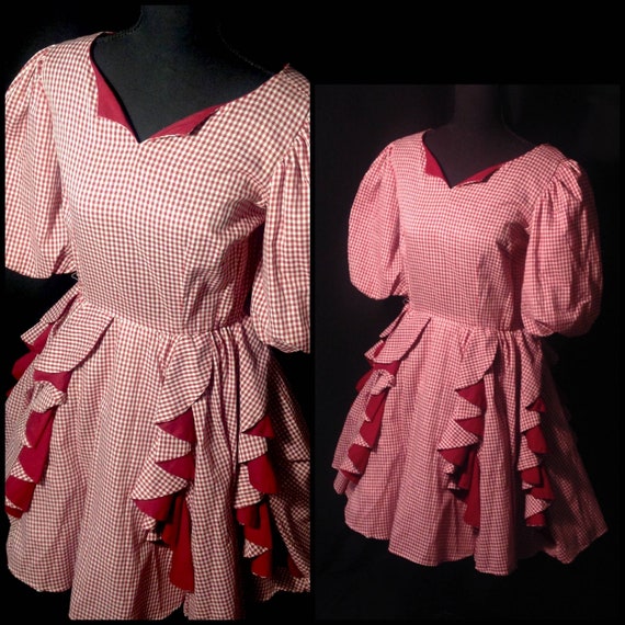 Barn Dance Dress Farm House Red White Gingham Puff Etsy