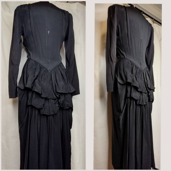 1930's 40s Black Crepe Bustle Dress / Teal Aqua S… - image 4