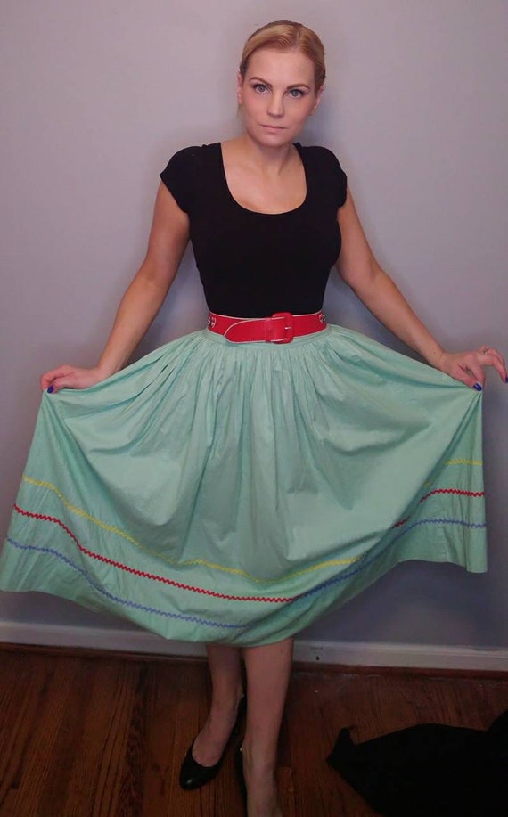 1940's 40s Seafoam Circle Skirt / Folk / Ric Rac … - image 7