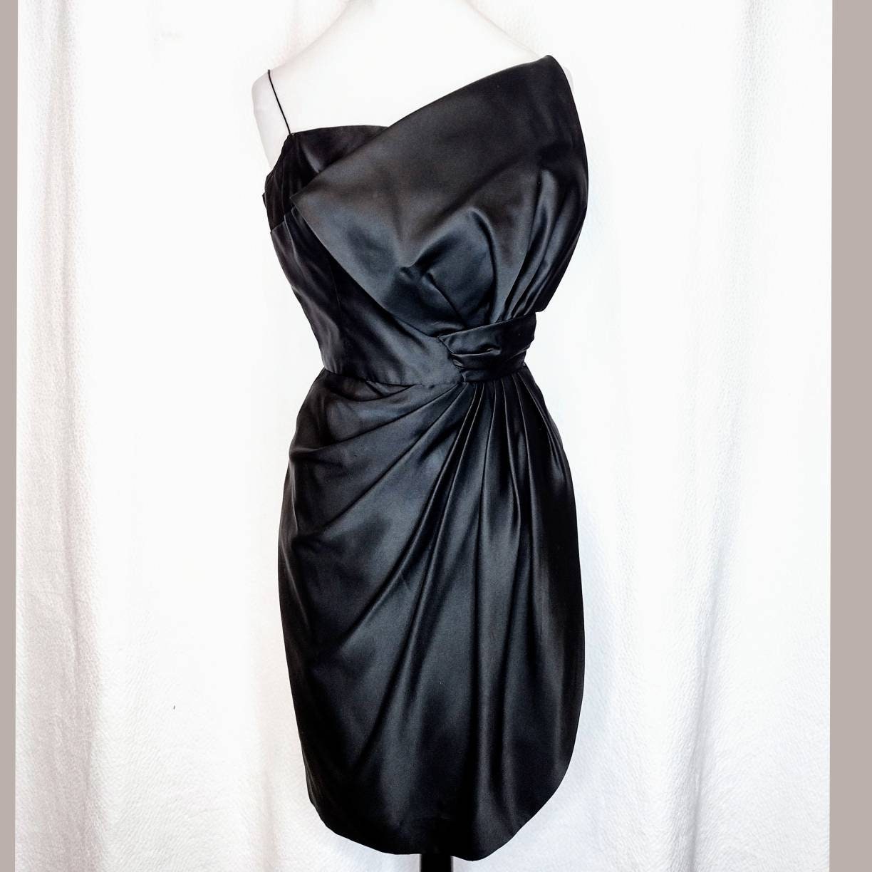 1950's Sculptural Satin Cocktail Dress / Little Black | Etsy