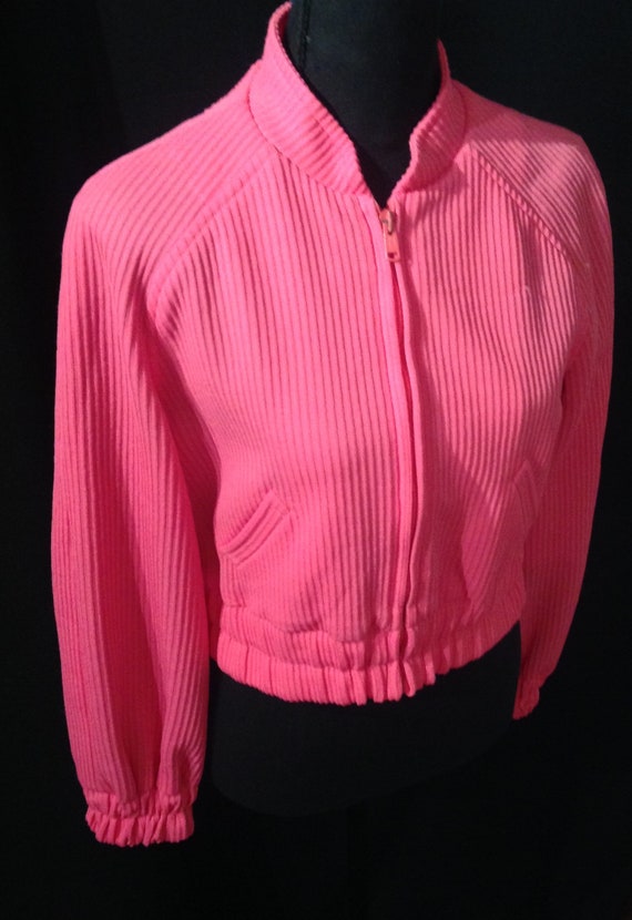 1970's 70s Bubblegum Pink Ribbed Tracksuit / Spor… - image 3