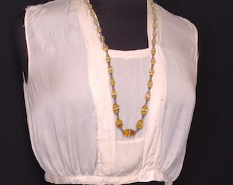 1910's Ivory Silk Corset Cover / Camisol / Blouse / Underwear Lingerie / Edwardian WW1 Arts & Crafts