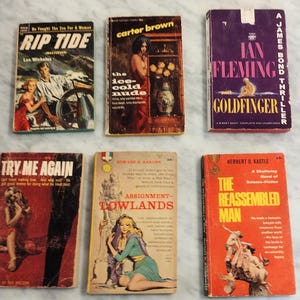 SET van 6 Pulp Fiction-paperbackboeken uit de jaren 50/60/Scifi-detective James Bond herenavontuur/jaren 60/50