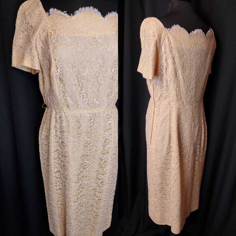 VOLUP 1950's Peachy Chantilly Lace & Taffeta Tea Dress / | Etsy