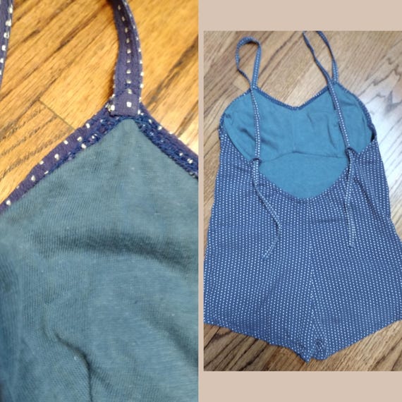 1930's 40s Navy Blue Polkadot One Piece Swimsuit … - image 4