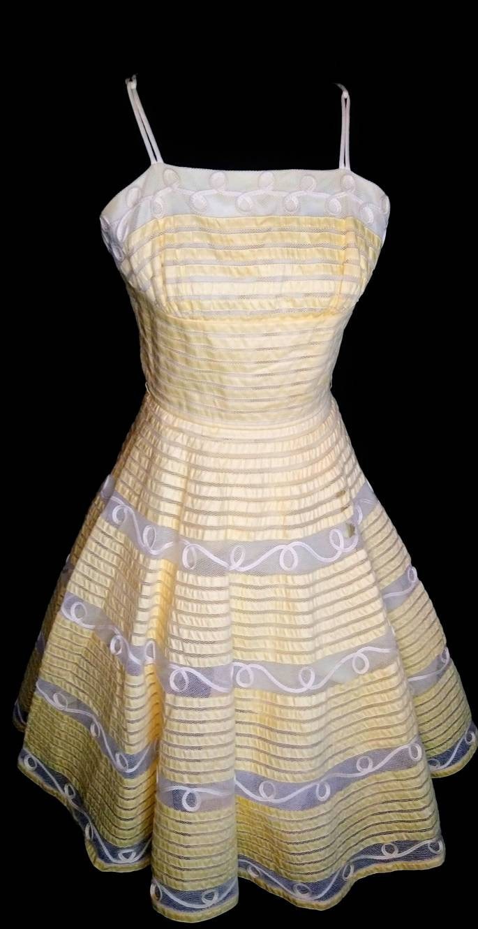 REDUCED 1950's Pale Yellow Ribbon Dress / Fit and Flare Etsy