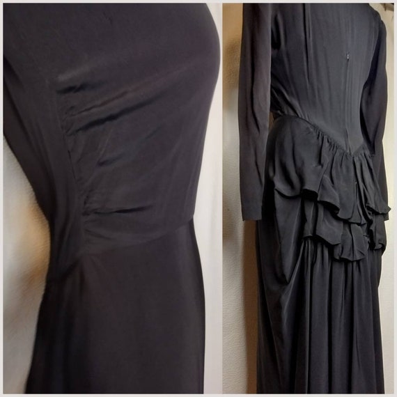 1930's 40s Black Crepe Bustle Dress / Teal Aqua S… - image 6