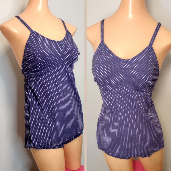 1930's 40s Navy Blue Polkadot One Piece Swimsuit … - image 10