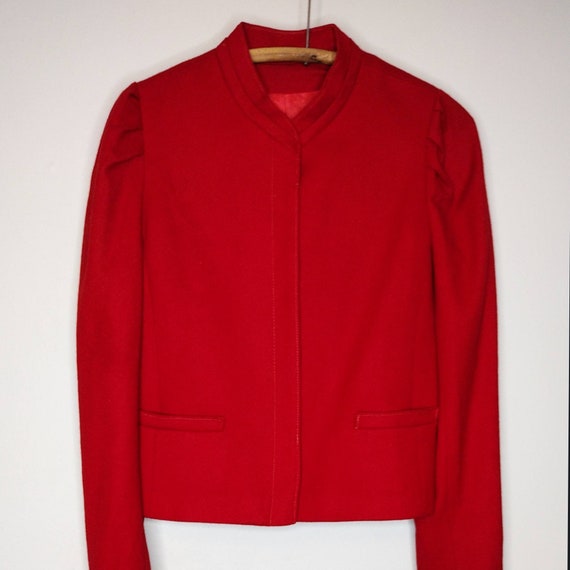 1980's Apple Red Wool Trachten Jacket / Puff Slee… - image 5