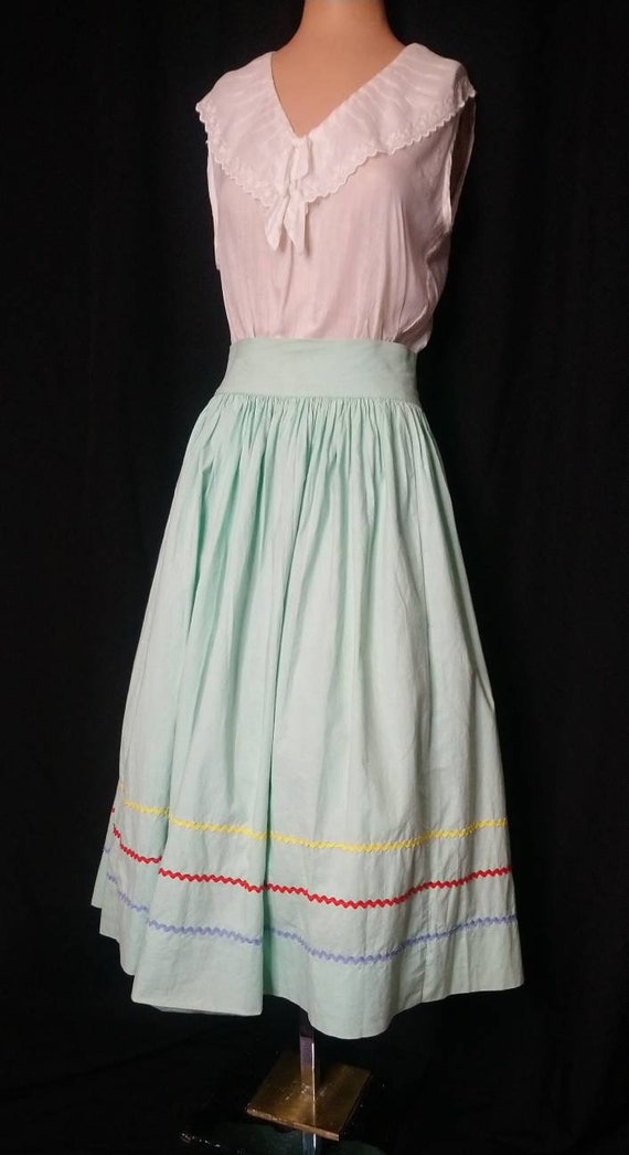 1940's 40s Seafoam Circle Skirt / Folk / Ric Rac … - image 3