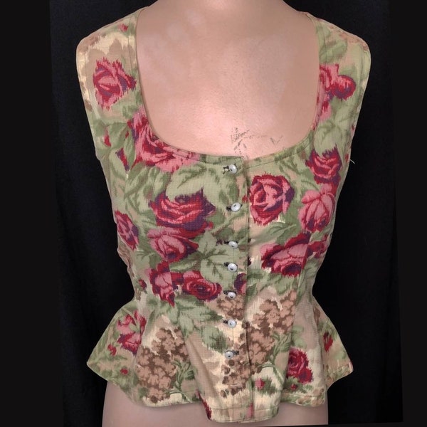 1930's 40s Rose Printed Bodice / Costume / 1800s Victorian / Corset Top / Vest 30s 1940's