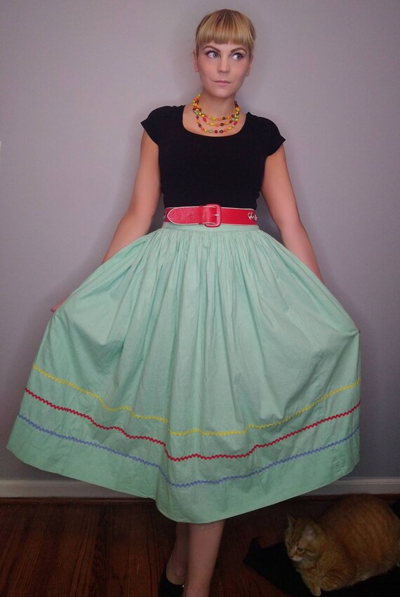 1940's 40s Seafoam Circle Skirt / Folk / Ric Rac … - image 10