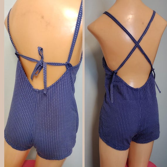1930's 40s Navy Blue Polkadot One Piece Swimsuit … - image 9