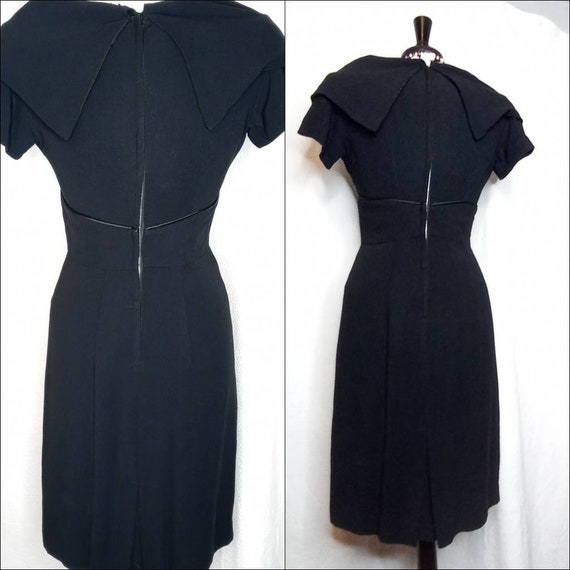 1950's Giana Wiggle Dress / LBD Black Crepe / Ray… - image 8