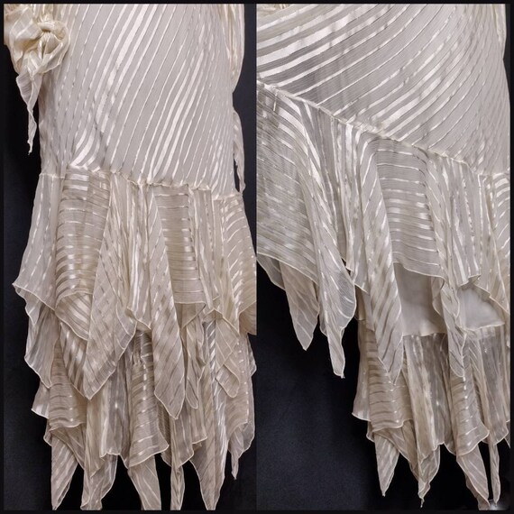 1920s 1930s Style Dress / White Ivory Silk Stripe… - image 7
