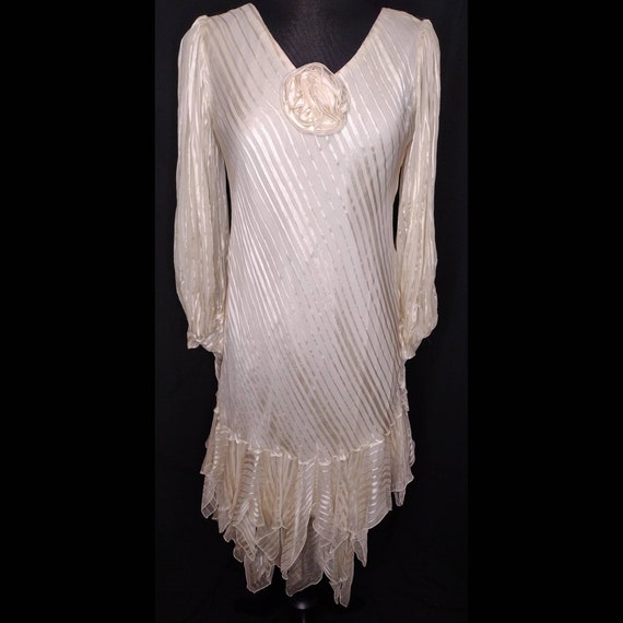 1920s 1930s Style Dress / White Ivory Silk Stripe… - image 3