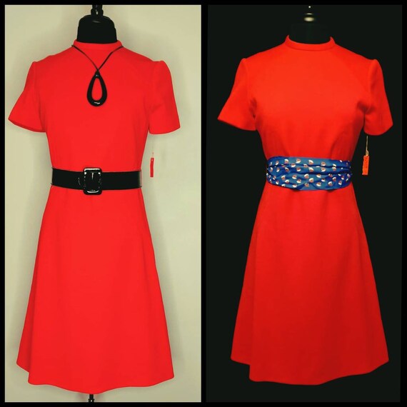 1960's 60s DEADSTOCK Bright Red Mod A-Line Trapeze