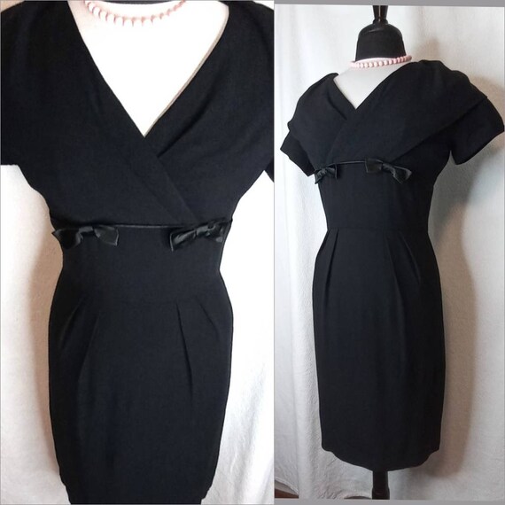 1950's Giana Wiggle Dress / LBD Black Crepe / Ray… - image 6