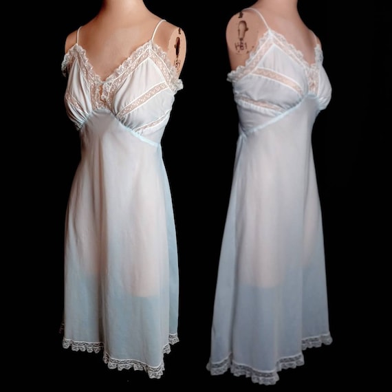 1950's / 1960's Sexy Baby Blue Rayon Chemise / Ni… - image 6