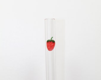 Strawberry Glass Straw- Reusable, Lifetime Guaranteed with Cleaning Brush included & Dishwasher safe*Handmade in USA