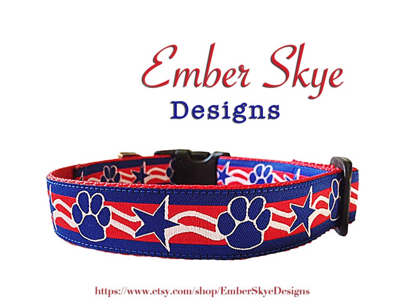 Red/White/Blue Paw Print Adjustable Dog Collar Etsy