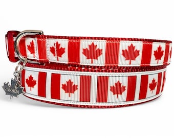 Canadian Flag - Canada - Maple Leaf - Dog Collar - 1&quot; or 3/4&quot; Wide