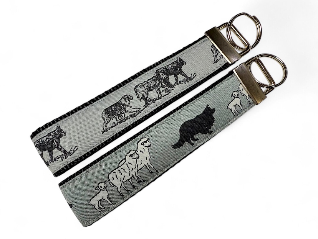 Australian Shepherd & Border Collie Herding Gray Key Fob 5