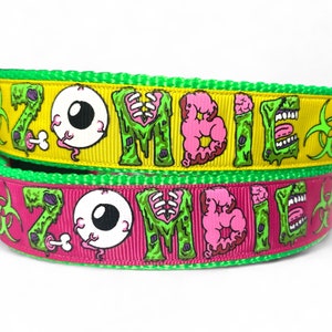Zombie - Halloween - Yellow - Pink - Hot Green - Dog Collar - 1&quot; Wide