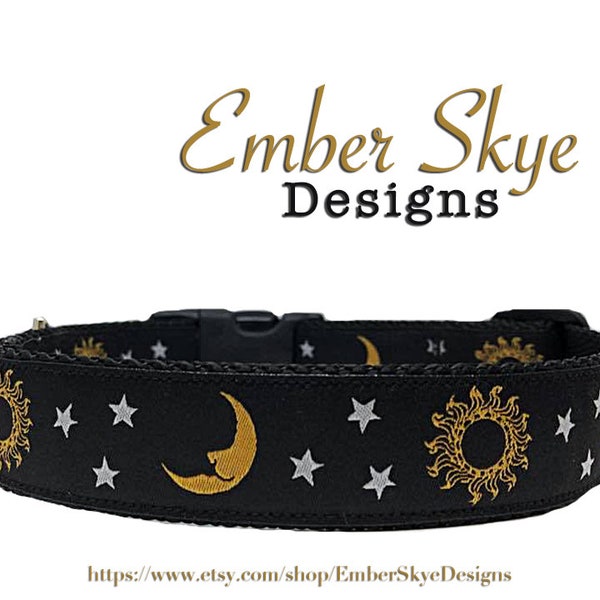 Mond, Sonne und Sterne verstellbare Hundehalsband 1" breit