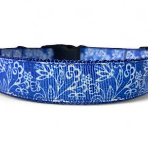 Flowers - Floral - Blue - White - Dog Collar - 1&quot; Wide