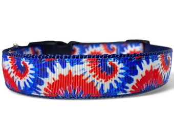 Tie Dye - Patriotic - Red - White - Blue - Dog Collar - 1&quot; or 3/4&quot; Width