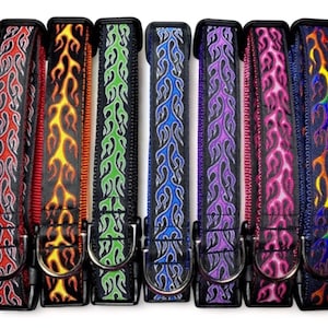 Fire - Flames - Red - Orange - Green - Blue - Pink - Purple - Rainbow - Dog Collar - 1&quot; or 3/4&quot; Wide
